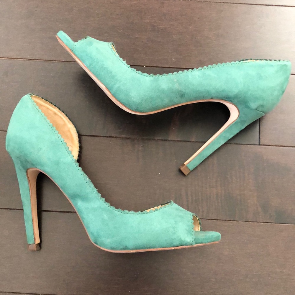 Zara Suede Green Peep Toe Heels